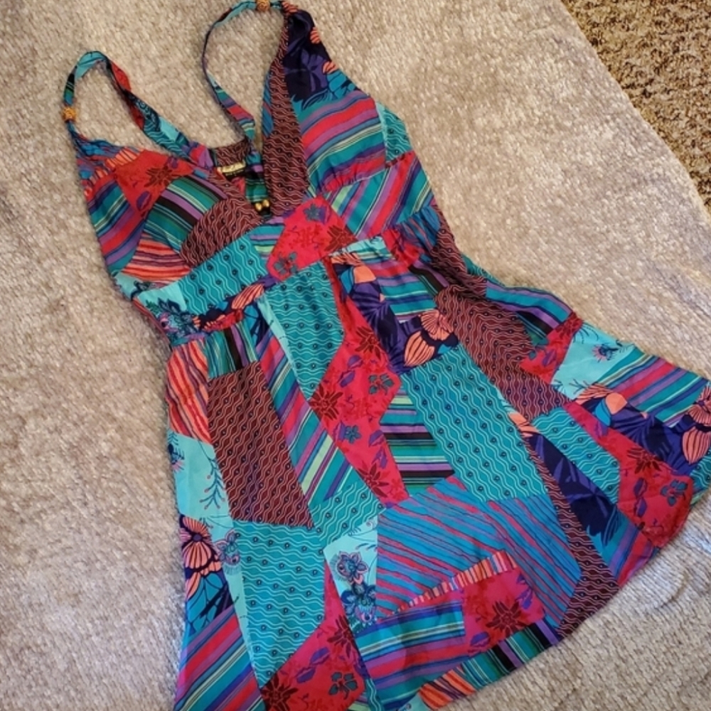 Guess Silk Patchwork Bright Multi Color Dress - image 5